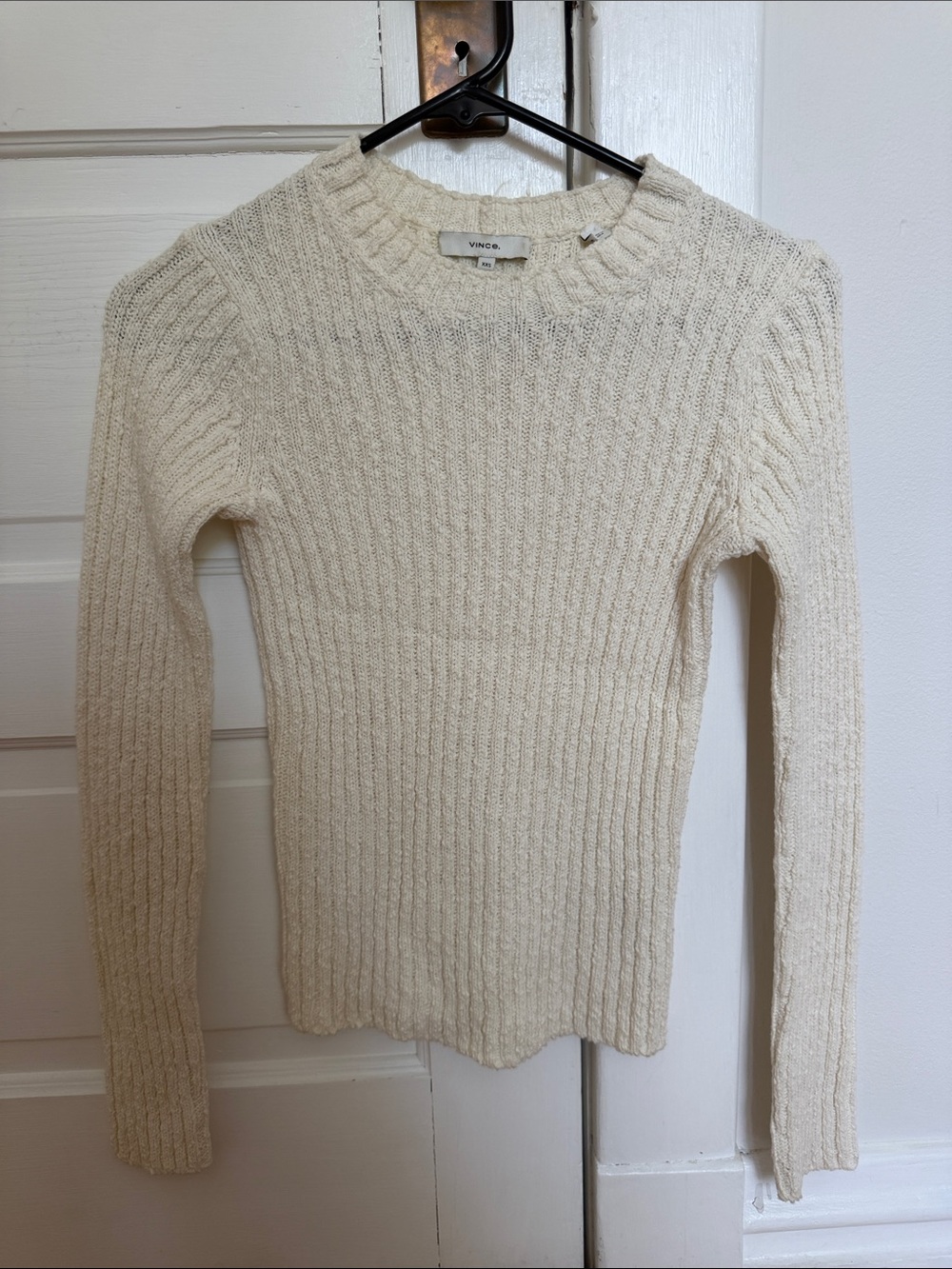 Vince Ivory Ribbed Crewneck Sweater